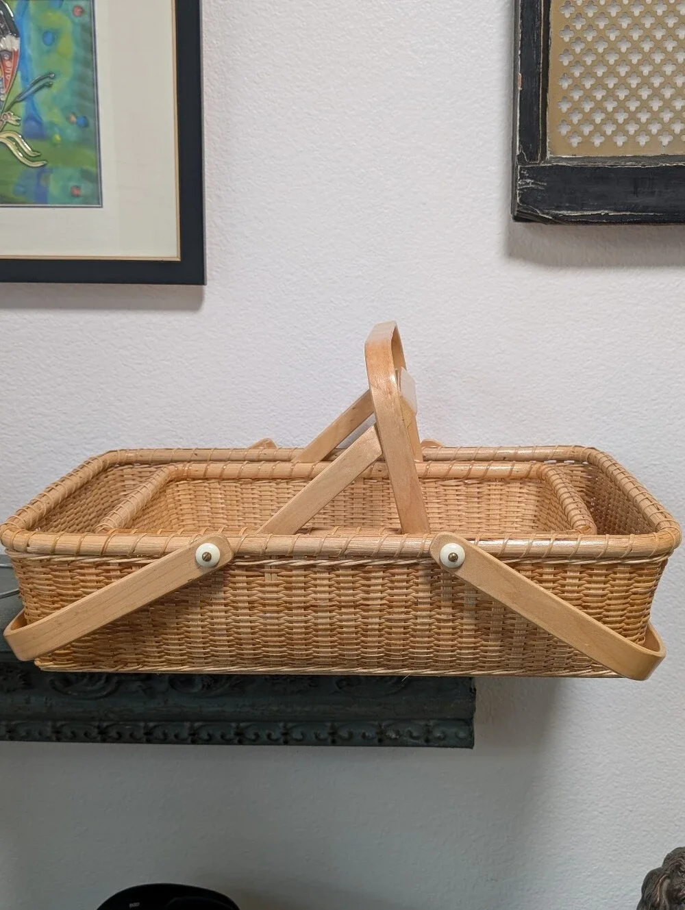 2 Vtg Claire Murray Gathering Baskets 9x14 12x18 w Liners Nantucket Style Floral